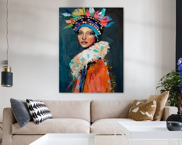 Kleurrijk portret, geïnspireerd op Native Americans van Studio Allee