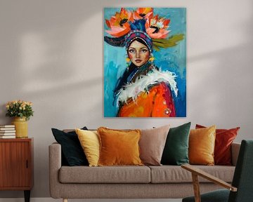 Kleurrijk portret, geïnspireerd op Native Americans van Studio Allee