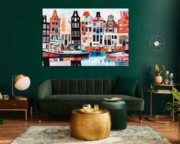 Aan de Amsterdamse grachten, collage van Amsterdam van Studio Allee