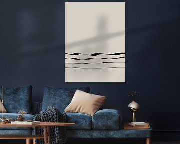 Japandi minimalistisch kunstwerk met zwarte lijnen van Imaginative