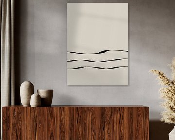 Japandi minimalistisch kunstwerk met drie zwarte lijnen van Imaginative