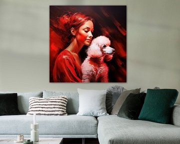 Rot - Portrait einer Frau mit Pudel von Reiner Borner