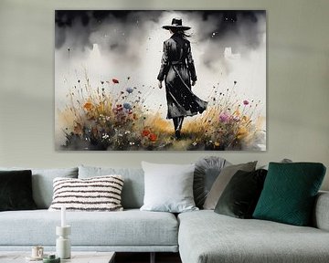Woman in black among wildflowers by Ans Bastiaanssen