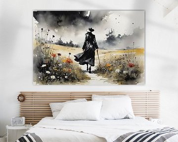 Woman in black among wildflowers by Ans Bastiaanssen