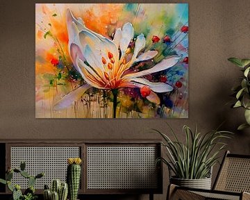 Mixed media schilderij van een Agapanthus (Afrikaanse Lelie) van Studio Pieternel