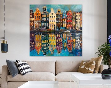 Kleurrijke grachtenpanden in Amsterdam van Thea