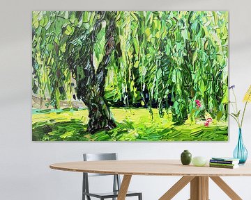 Waldlandschaft mit Trauerweide