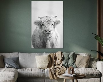Hoogland koe portret in zwart-wit van Poster Art Shop