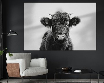 Hoogland runderportret in zwart-wit van Poster Art Shop