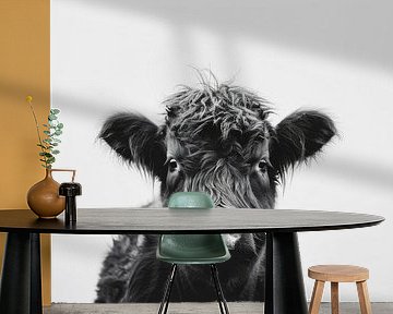 Highland-Rind Porträt in Schwarz-Weiß von Poster Art Shop