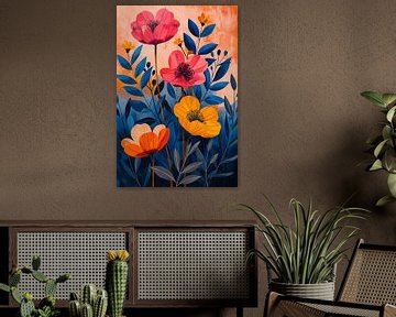 Moderne Kleurrijke Bloemenpracht op Levendige Achtergrond van Art & Soul Creations