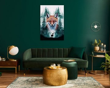 Vos en hert in boslandschap kunst van Art & Soul Creations