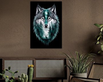 Wolf met boslandschap in vacht verweven van Art & Soul Creations