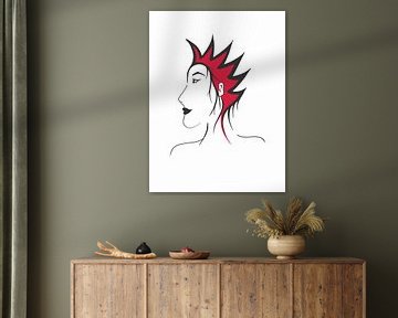 Punk - vrouw met rood punkkapsel van Stinis illustraties