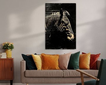 Zwart-wit zebra met gouden lijnen van De Muurdecoratie