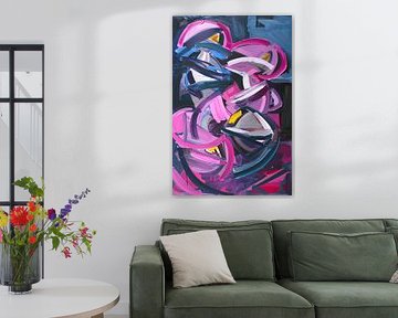 Dynamic abstract painting with vibrant colours
