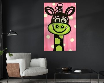 Kleurrijke vrolijke giraffe in popart-stijl van De Muurdecoratie