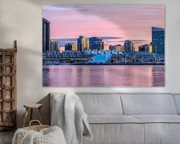 Roze zonsopgang - San Diego Skyline van Joseph S Giacalone Photography