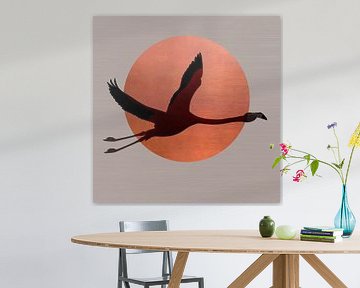 Japandi Minimal Art - Kraanvogel in vlucht van Studio Pieternel