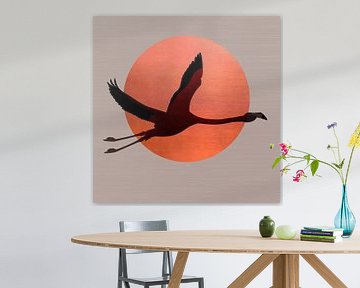 Japandi Minimal Art - Kraanvogel in vlucht van Studio Pieternel