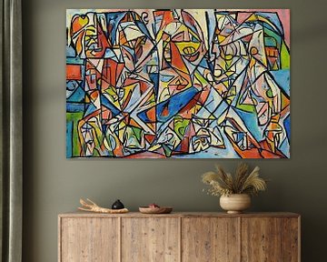 Abstract kubistisch ontwerp met dierenfiguren van Art & Soul Creations