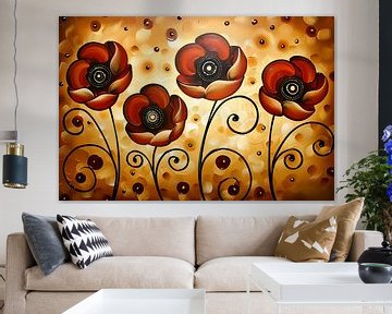 Abstracte warme bloemen kunstwerk schilderij van Art & Soul Creations