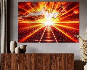 Dramatically lit train track at sunset by Art & Soul Creations