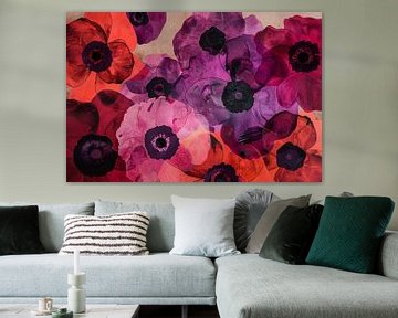 Kleurrijk abstract bloemenveld schilderij van De Muurdecoratie