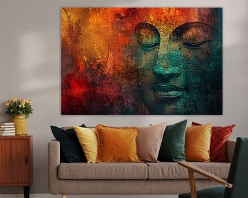 Mysteriöses Buddha-Porträt mit bunten Texturen von Art & Soul Creations