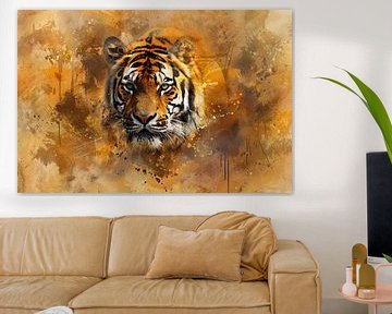 Tijgerportret met abstracte achtergrond van Art & Soul Creations