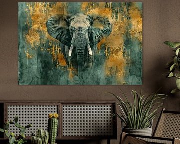 Mysterieus olifant portret met gouden accenten