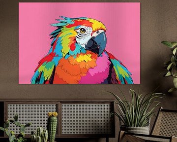 Kleurrijke en moderne popart papegaai schilderij van De Muurdecoratie