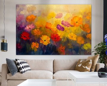 Kleurrijke abstracte bloemenweide schilderij van De Muurdecoratie