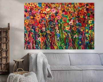Abstract kleurrijk bloemenveld schilderij van Art & Soul Creations
