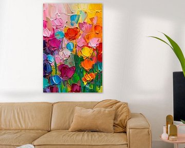 Abstract kleurrijk bloemenveld schilderij voor interieur van De Muurdecoratie