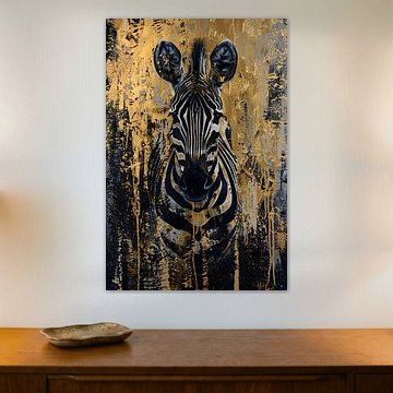 Mysterieus zebra portret in gouden stijl van Art & Soul Creations