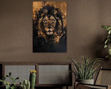 Lion mystérieux avec des éclaboussures d'or