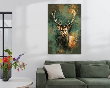 Abstracte schilderij van hert met kleuren van De Muurdecoratie