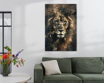 Majestueuze abstracte leeuwenkop met goudaccenten van Art & Soul Creations