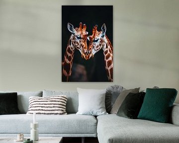 Two giraffes with dark background by Art & Soul Creations