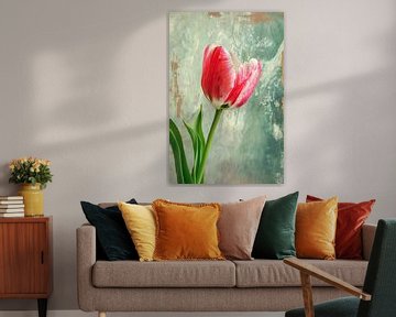Realistische schildering van een mooie tulp van De Muurdecoratie