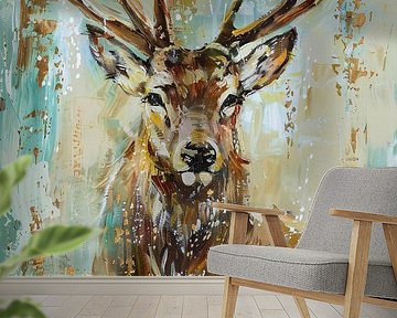 Abstract deer painting with gold accents by Art & Soul Creations
