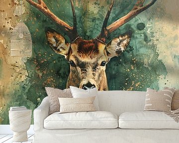 Mysterious deer portrait with rustic background by Art & Soul Creations