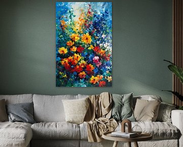 Kleurrijke abstracte bloemenveld schilderij