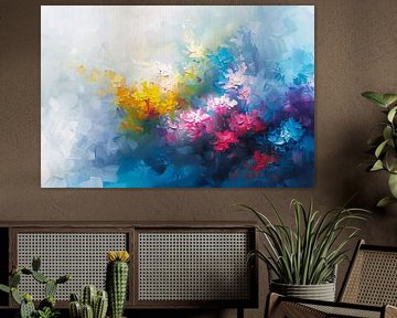 Colourful abstract painting of field of flowers
