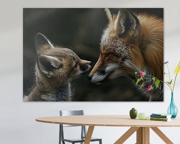 Intiem moment tussen vos en babyvos