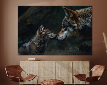 Wolf and cub in the forest by Art & Soul Creations