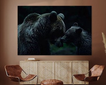 Intimate moment between bears in forest by Art & Soul Creations