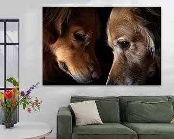 Two dogs in an intimate setting