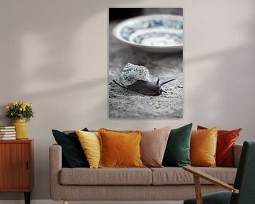 Enchanting Snail with Delft Blue House: A Harmonious Fusion of Nature and Art by Elianne van Turennout